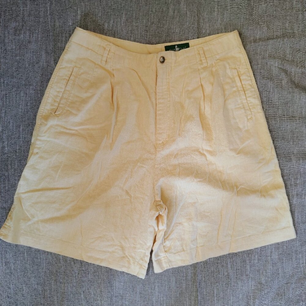 VINTAGE Hunt Club Shorts Women's Size 16‎ Pastel Linen Cotton Pleated Bermudas